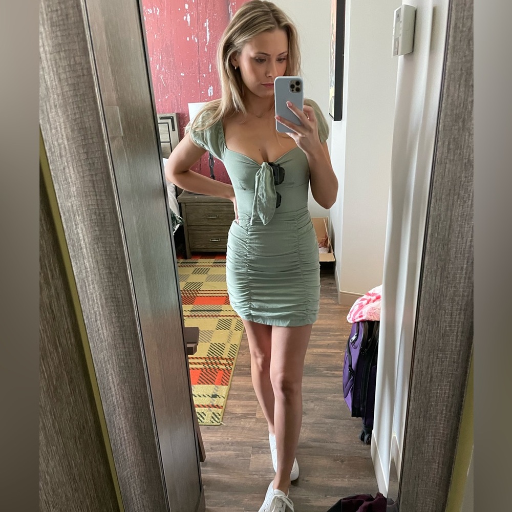 Hello Molly Sage Mini Ruched Mini Dress